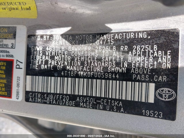 Toyota CAMRY SE 2015 4T1BF1FK0FU059844 Image 9