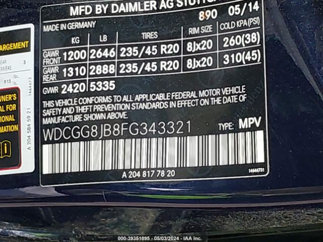 WDCGG8JB8FG343321 Mercedes-Benz Glk 350 4matic