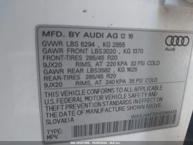 WA1LHAF70HD040433 Audi Q7 2.0t Premium