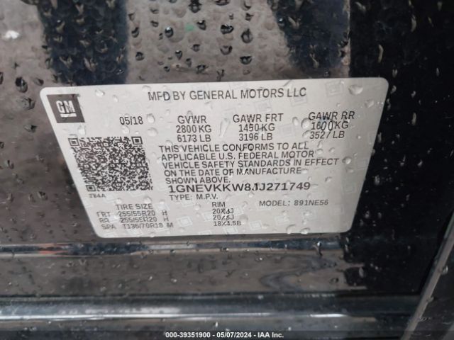 1GNEVKKW8JJ271749 Chevrolet Traverse High Country