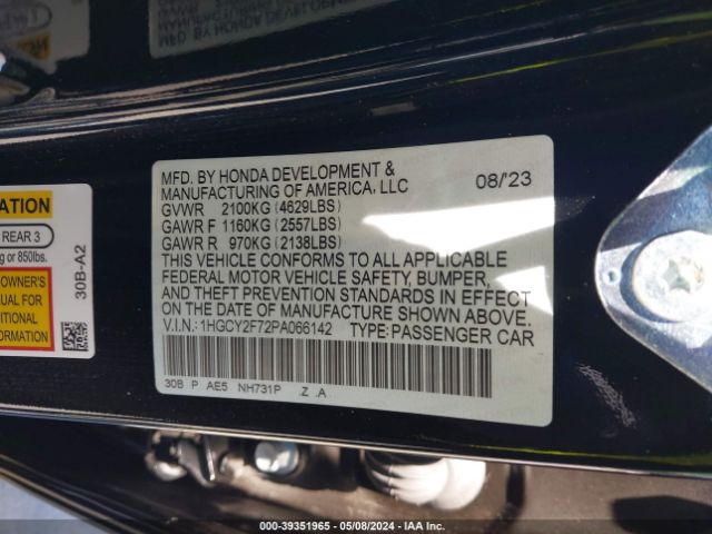1HGCY2F72PA066142 Honda Accord Hybrid Sport-l