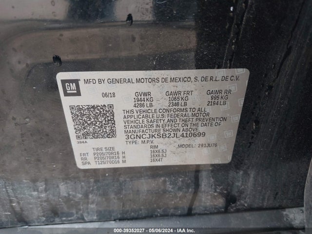 Chevrolet TRAX LS 2018 3GNCJKSB2JL410699 Image 9