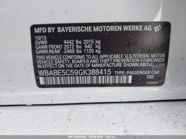 BMW 328D 2016 WBA8E5C59GK388415 Image 9