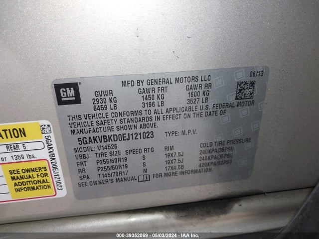 Buick Enclave Leather 2014 5GAKVBKD0EJ121023 Image 9