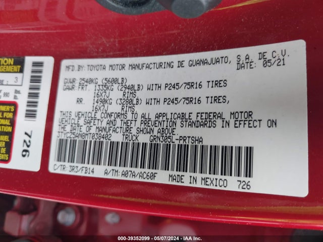 Toyota Tacoma Sr V6 2021 3TYCZ5AN8MT038402 Image 9
