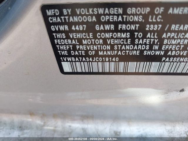 1VWBA7A34JC019140 Volkswagen Passat 2.0t Se