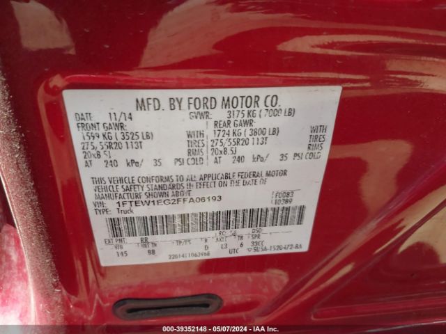1FTEW1EG2FFA06193 Ford F-150 Platinum