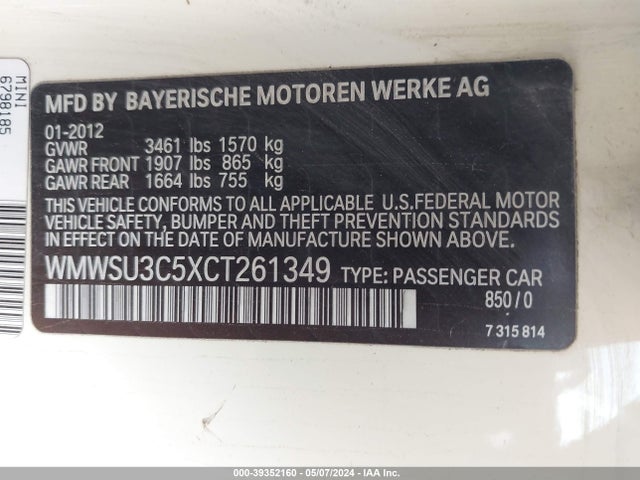 2012 MINI COOPER WMWSU3C5XCT261349 Photo 8