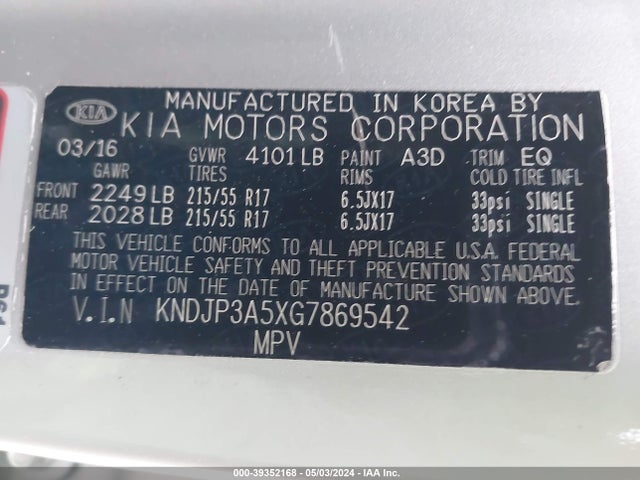 KIA SOUL + 2016 KNDJP3A5XG7869542 Image 9