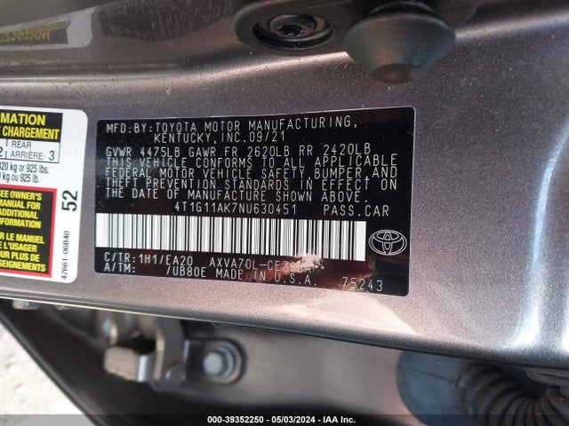 Toyota CAMRY SE 2022 4T1G11AK7NU630451 Image 9