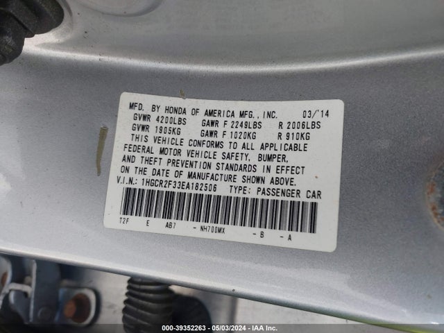 Honda ACCORD LX 2014 1HGCR2F33EA182506 Image 9