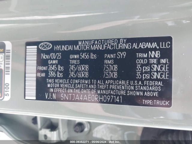 5NTJA4AE0RH097141 Hyundai Santa Cruz Se