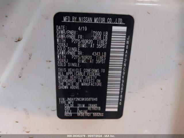 JN8AY2NC9K9587846 Nissan Armada Sl