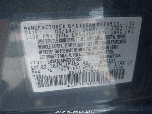 Nissan SENTRA SV 2014 3N1AB7AP4EY231051 Image 9