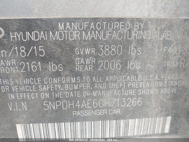 Hyundai ELANTRA SE 2016 5NPDH4AE6GH713266 Image 9