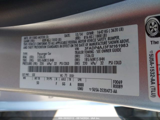 3FADP4AJ3FM161983 Ford FIESTA S