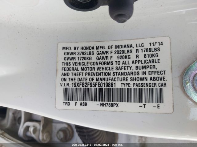 19XFB2F95FE019861 Honda Civic Ex-l