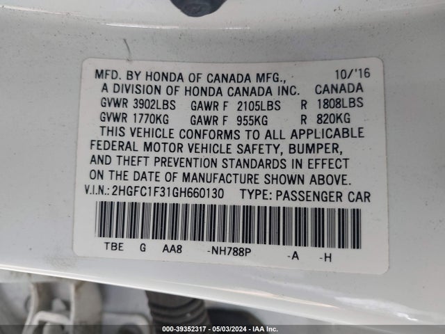 Honda Civic Ex-t 2016 2HGFC1F31GH660130 Image 9