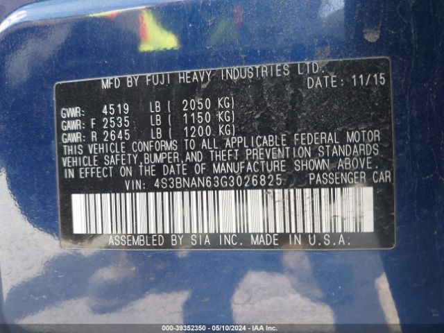4S3BNAN63G3026825 Subaru Legacy 2.5i Limited