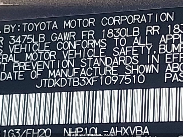 Toyota Prius C One 2015 JTDKDTB3XF1097510 Image 9