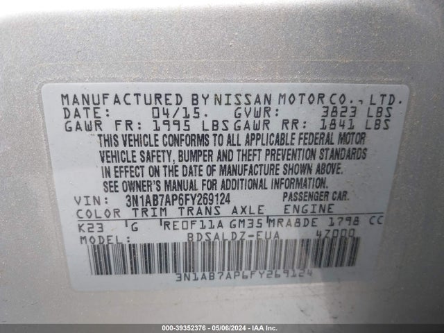 Nissan SENTRA SV 2015 3N1AB7AP6FY269124 Image 9