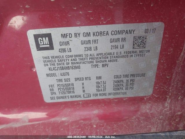 KL4CJ1SB4HB163940 Buick Encore Sport Touring