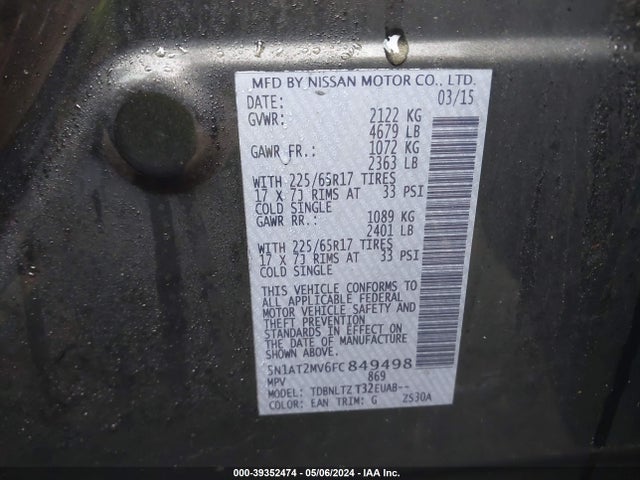 Nissan ROGUE SV 2015 5N1AT2MV6FC849498 Image 9