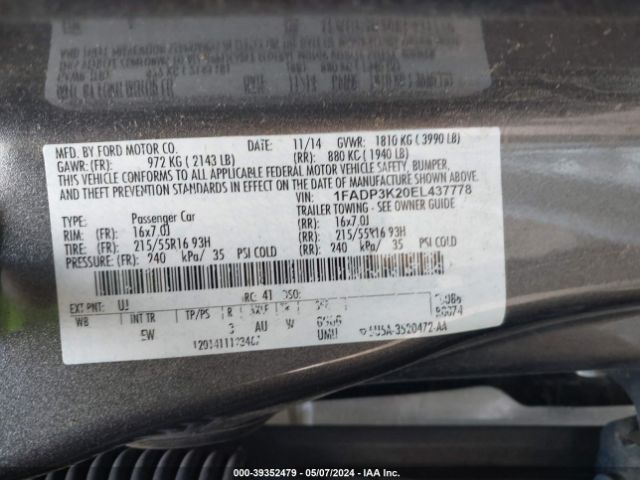 1FADP3K20EL437778 Ford FOCUS SE