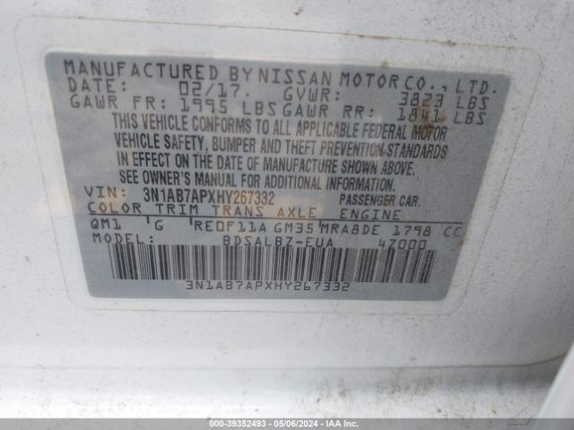 3N1AB7APXHY267332 Nissan SENTRA S