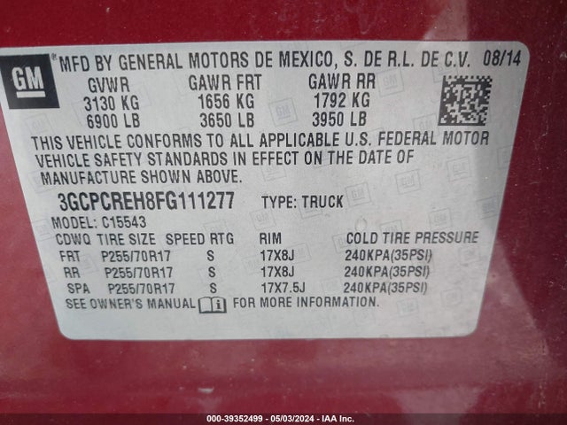 Chevrolet Silverado 1500 1lt 2015 3GCPCREH8FG111277 Image 9