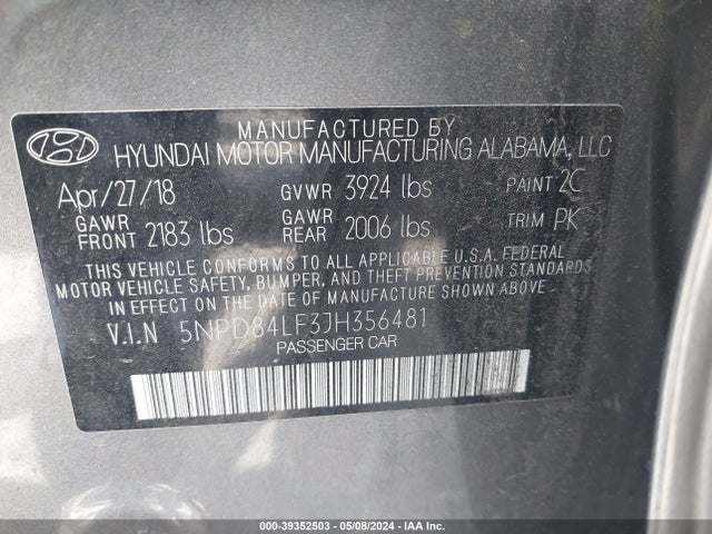Hyundai Elantra Value Edition 2018 5NPD84LF3JH356481 Image 9