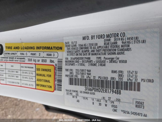 Ford FUSION SE 2014 3FA6P0HD2ER179488 Image 9