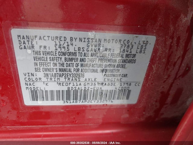 Nissan SENTRA SV 2014 3N1AB7AP2EY332976 Image 9
