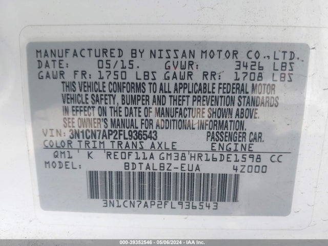 Nissan Versa 1.6 Sv 2015 3N1CN7AP2FL936543 Image 9