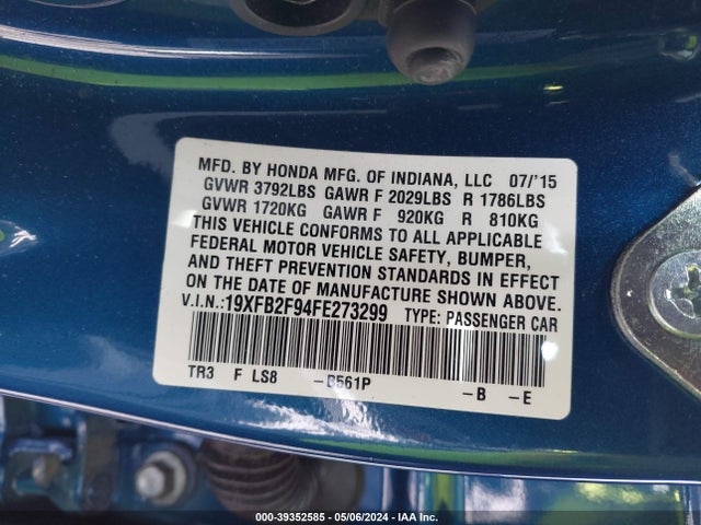 Honda Civic Ex-l 2015 19XFB2F94FE273299 Image 9