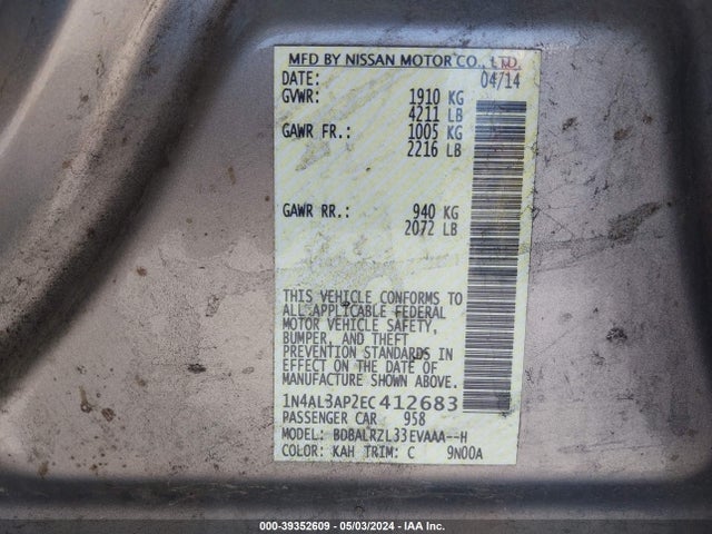 Nissan Altima 2.5 S 2014 1N4AL3AP2EC412683 Image 9