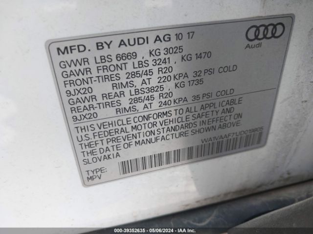 WA1VAAF71JD019805 Audi Q7 3.0t Premium