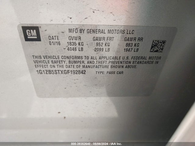 Chevrolet MALIBU LS 2016 1G1ZB5STXGF192842 Image 9