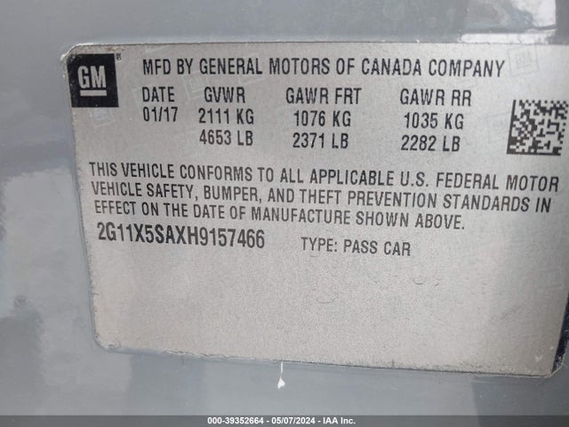 Chevrolet Impala 1fl 2017 2G11X5SAXH9157466 Image 9