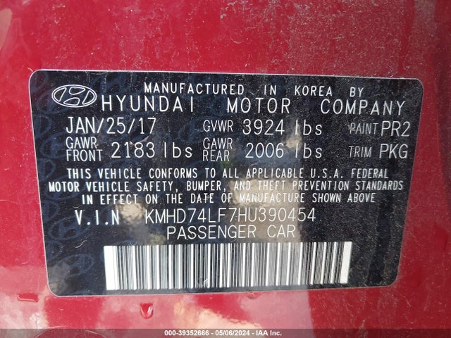 Hyundai ELANTRA SE 2017 KMHD74LF7HU390454 Image 9