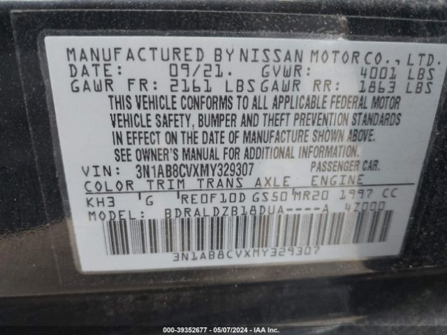 3N1AB8CVXMY329307 Nissan Sentra Sv Xtronic Cvt
