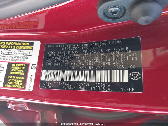 Toyota CAMRY LE 2020 4T1C11AK5LU367212 Image 9
