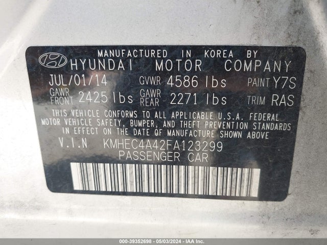 Hyundai Sonata Hybrid Limited 2015 KMHEC4A42FA123299 Image 13