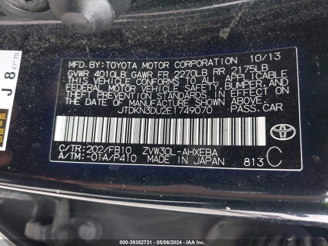 Toyota Prius Two 2014 JTDKN3DU2E1749070 Image 9