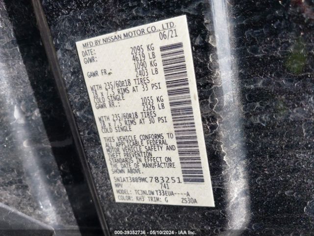 5N1AT3BB9MC783251 Nissan Rogue Sv Intelligent Awd