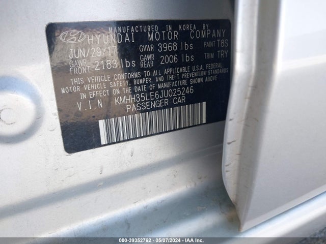 Aukcja sprzedaży 2018 Hyundai Elantra Gt, vin: KMHH35LE6JU025246, numer aukcji: 39352762
