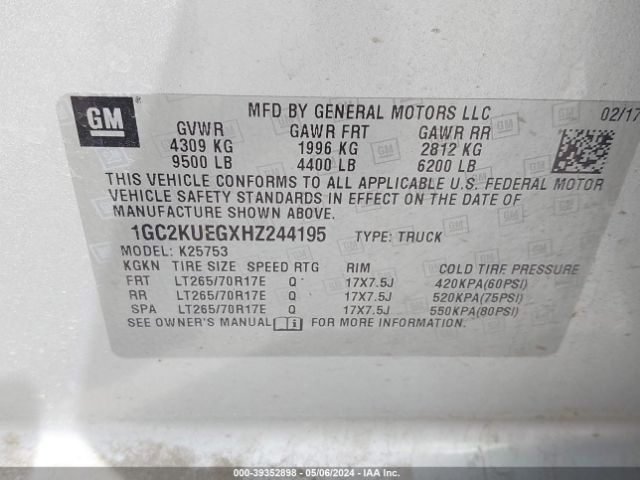 1GC2KUEGXHZ244195 Chevrolet Silverado 2500hd Wt