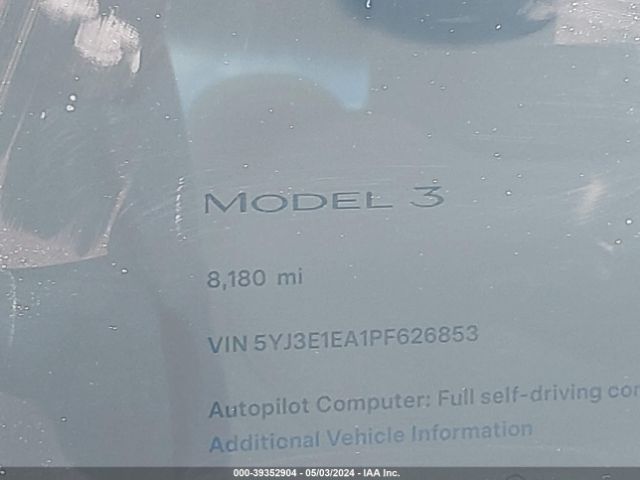 5YJ3E1EA1PF626853 Tesla Model 3 Rear-wheel Drive