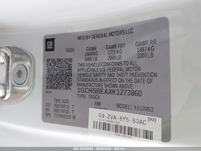 Chevrolet Colorado Wt 2019 1GCHSBEAXK1273860 Image 9