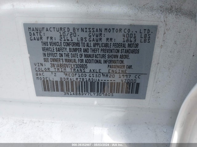 Nissan Sentra Sr Xtronic Cvt 2020 3N1AB8DV7LY309805 Image 9